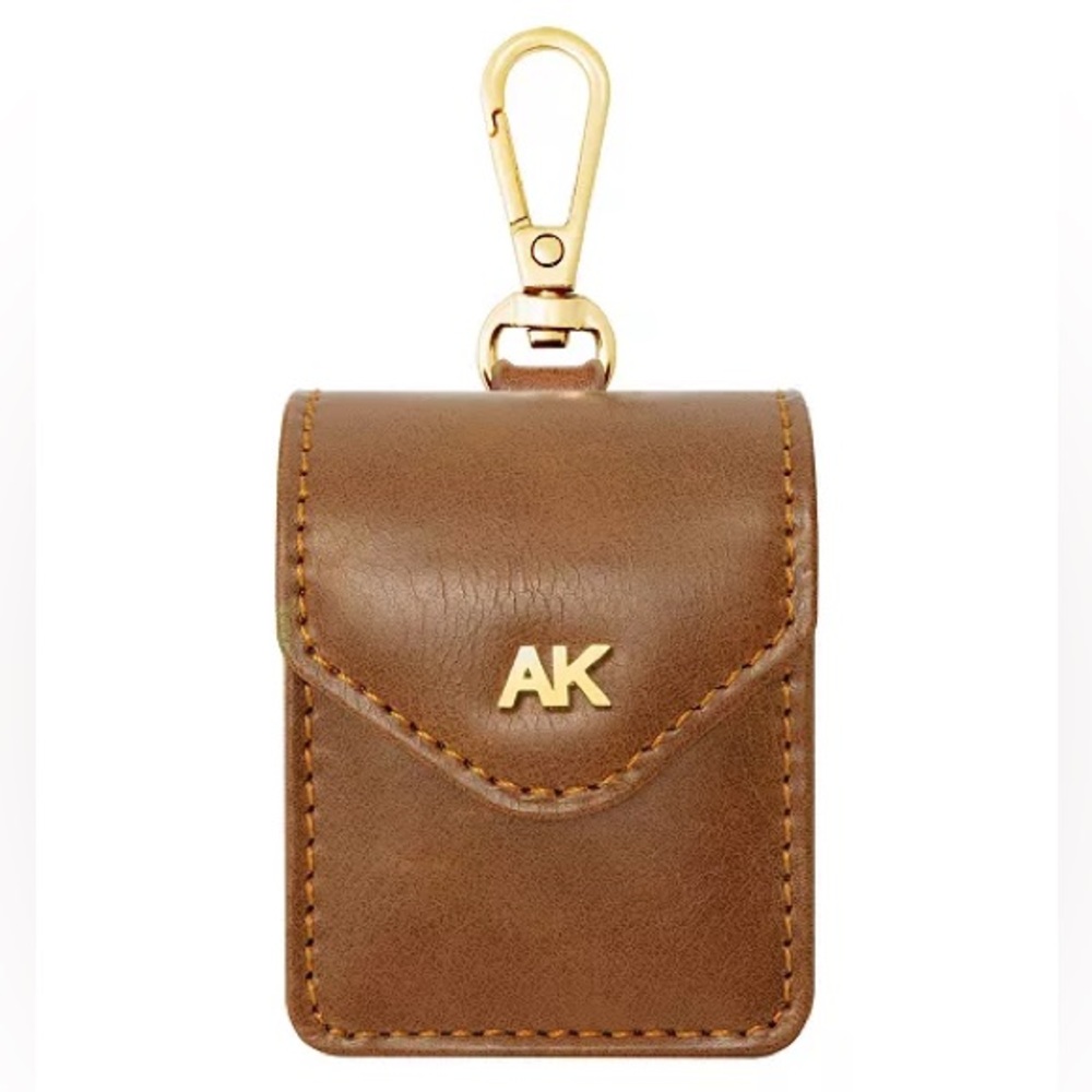 Anne Klein Honey Brown Faux Leather Case with Spring Clip designed for AirPods